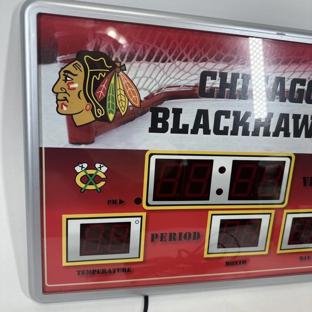 NHL Chicago Blackhawks Scoreboard Wall Clock LED Digital Time Temp Date Tested